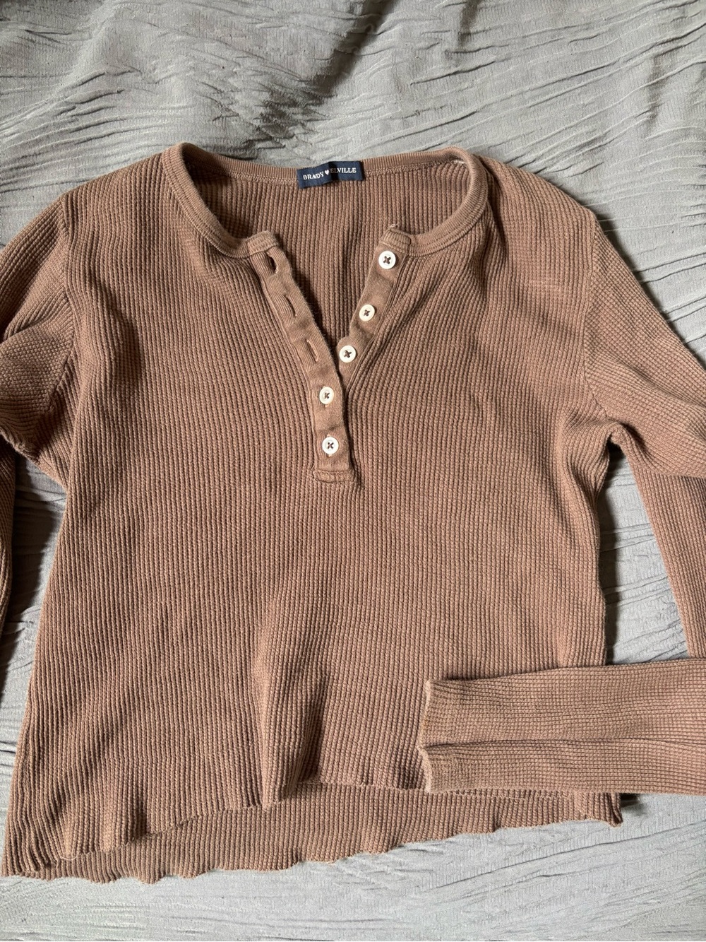 Madewell Brown Ribbed Henley Long-Sleeve Top